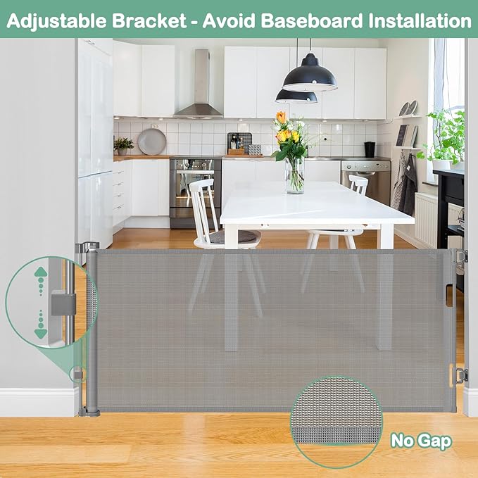BETERTEK 80 Inch Wide Retractable Baby Gates for Dogs Indoor, Anti-Scratch Mesh Pet Gate for Doorways, 33” Tall Retractable Outdoor Gate for Decks, Anti-Climb Safety Mesh Gates for Kids or Pets, Gray