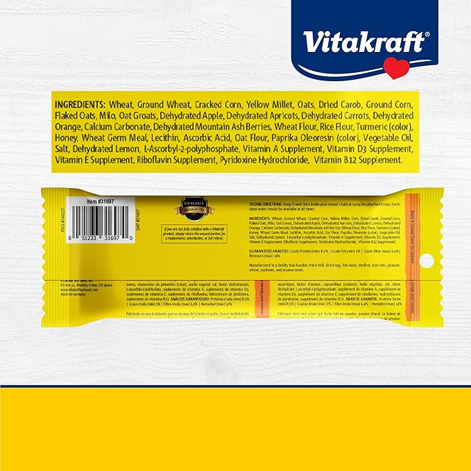 Vitakraft Crunch Sticks Conure Treat - Apple and Orange - Pet Bird Treat Toy (Pack of 4)