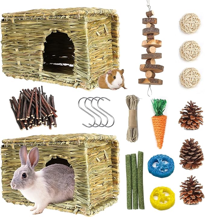 Bunny Grass House-Hand Made Edible Natural Grass Hideaway Comfortable Playhouse for Rabbits, Guinea Pigs and Small Animals to Play,Sleep and Eat (style3)