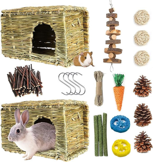 Bunny Grass House-Hand Made Edible Natural Grass Hideaway Comfortable Playhouse for Rabbits, Guinea Pigs and Small Animals to Play,Sleep and Eat (style3)