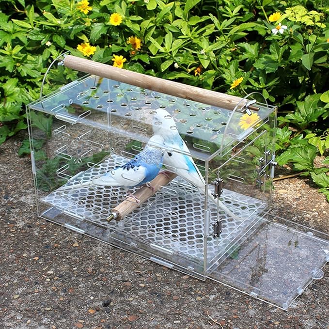 Flight Cage Plastic Bird Carrier Portablebird Cage with Feeding Cups Bird Travel Cage for Extra Small Finches Bird Cage