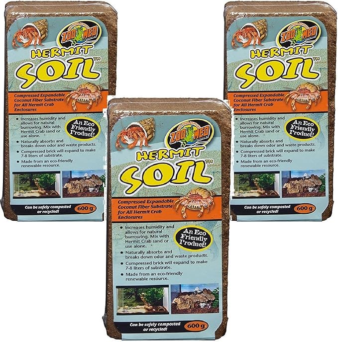(3 Pack) Zoo Med Hermit Soil Coconut Fiber Brick 600g Each