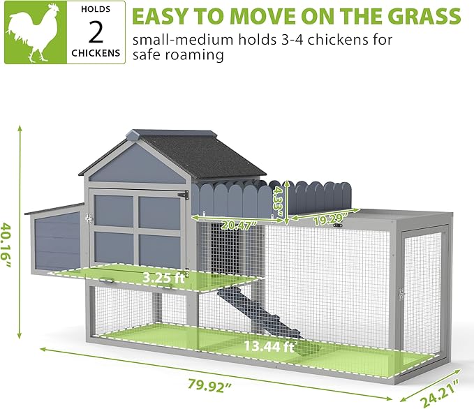 COZIWOW Outdoor Chicken Coop, Wooden Hen House with Nesting Box, Run, Resting Room, Ramp, Pull-Out Tray, Weatherproof, Patio Garden Pen Hutch for Ducks Poultry Pets, Easy to Clean, Gray (Plant Fence)