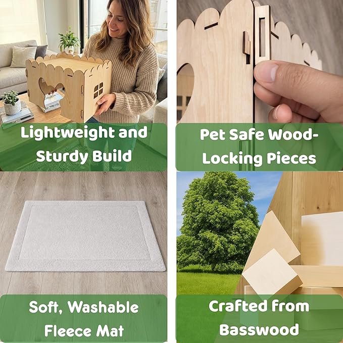OtterPets Chinchilla House with DIY Acrylic Paint Kit, Fleece Mat Included, Made from Safe and Natural Materials, Chinchilla Cage Accessories, Chinchilla Hideout