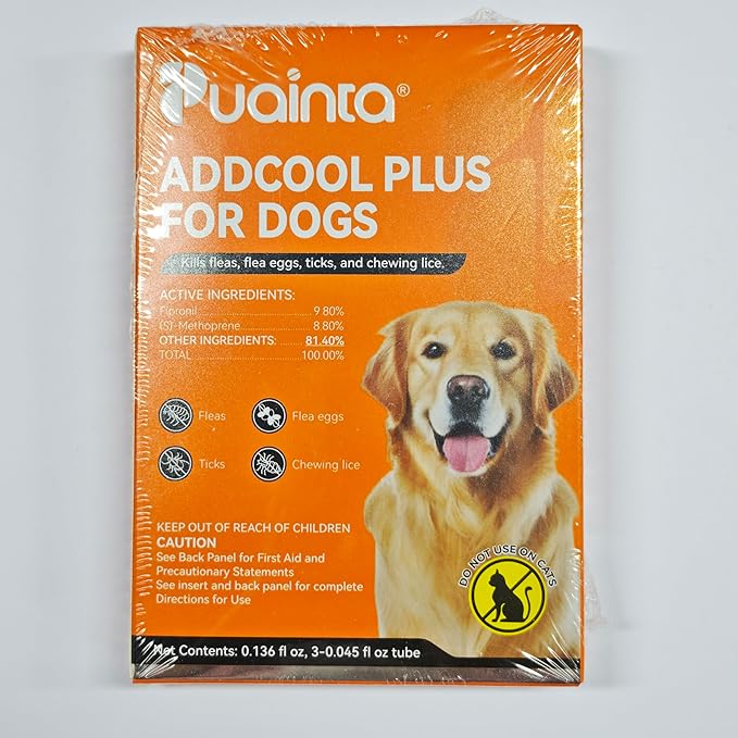 PUAINTA Addcool Plus Flea and Tick Prevention for Medium Dogs (23-44 lbs), Professional Topical Treatment, 3 Monthly Doses, Fast-Acting Waterproof Dog Flea Drops