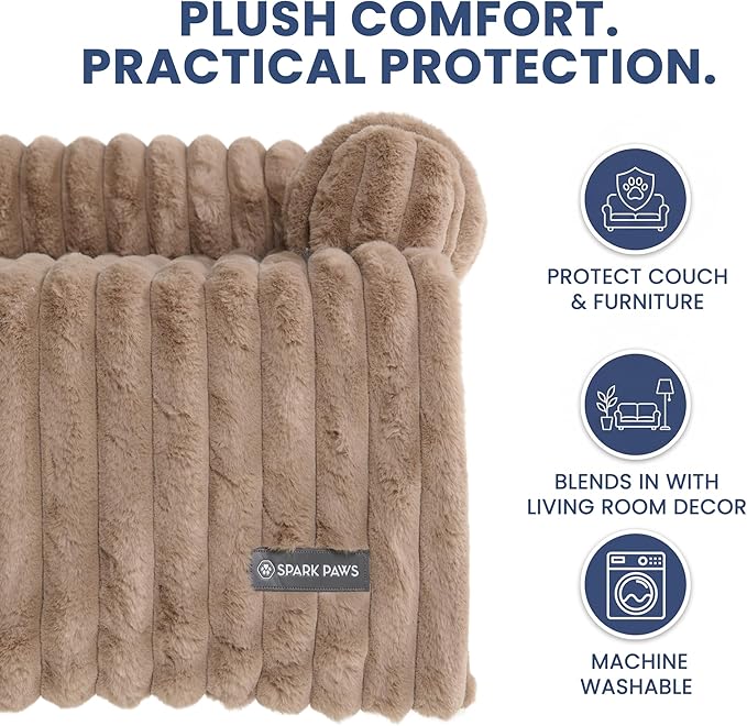 Spark Paws Luxury Dog Couch Cover Bed, Calming Pet Furniture Protector for Large & Small Dogs, Washable Bolster Dog Bed for Couch, Sofa & Bed - Brown, Small