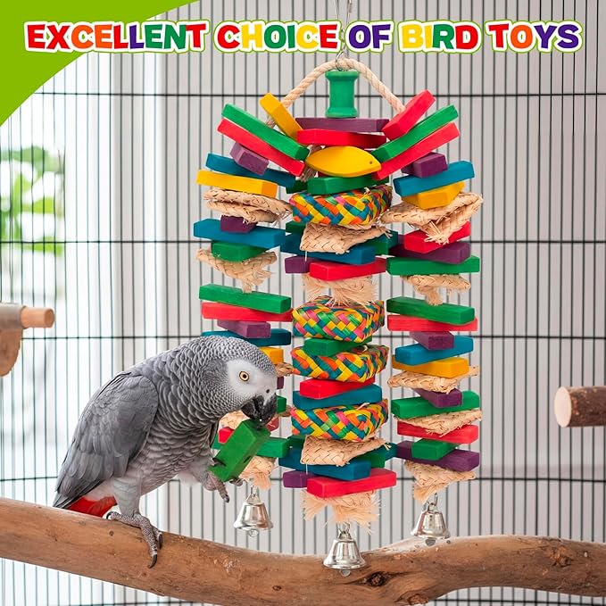 Shappy DIY Bird Toy Making Kit for Parrot 228 Pcs Colorful Multi-Shaped Wood Blocks, DIY Bird Cage Chewing Toys Kit Biting Tearing Playing Training Gifts for Parakeet, Macaws, Cokatoos, African Grey