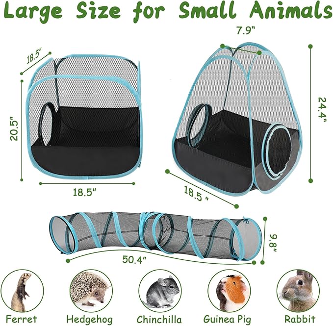 YUEPET Large Bunny Tunnel Hideout Breathable Rabbit Playpen with Tunnel Cube Tent,Portable Small Animal Tubes & Tunnels for Indoor Outside Dwarf Rabbits Guinea Pigs Hamsters Ferrets