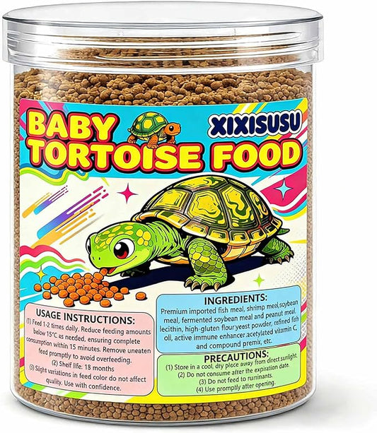 Baby Tortoise Food with Fish & Krill Meal, Spirulina & Astaxanthin | Enhanced with Calcium & Vitamins for Hatchlings & Young Sulcata, Leopard, Russian & Hermann's Tortoises (7 oz)