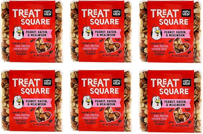 Happy Hen 7.5oz Square Mealworm and Peanut Tasty and Healthy Treats for Reduce Boredom and PeckingTreats (Case of 6), 4.25" by 4.25" by 1.25" (6 Items)