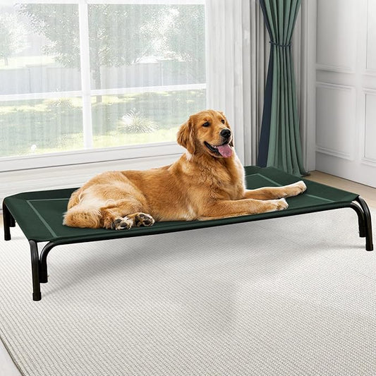 Czpalo Elevated Dog Bed, Raised Outdoor Pet Bed for Large Sized Dog, Portable Cooling Pet Cot with Breathable & Washable Mesh, Indoor & Outdoor Pet Hammock with Skid-Resistant Feet.