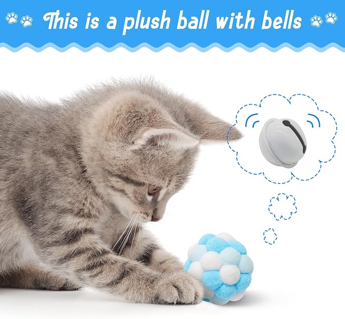MALLMALL6 Cat Toy Set Interactive Cat Toys 10Pcs Pack Including Cat Springs Feather Teaser Wand Mice Crinkle Balls and Pet Bell Balls, Puzzle Interactive Pet Gift Pack Toys for Indoor Kitten (Blue) - Image 3