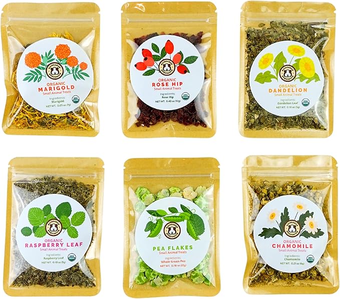 GuineaDad Organic Treat Sampler - Guinea Pig Herbal Treats - Guinea Pig Food in 6 Flavors - 6 Pack - Guinea Pig Treats Help with Bonding - High in Nutrition, No Preservatives, No Additives