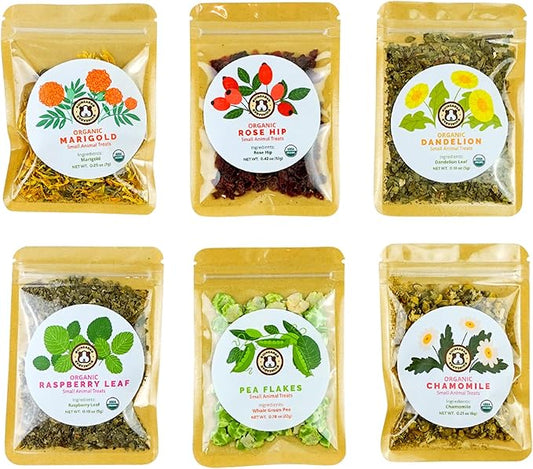 GuineaDad Organic Treat Sampler - Guinea Pig Herbal Treats - Guinea Pig Food in 6 Flavors - 6 Pack - Guinea Pig Treats Help with Bonding - High in Nutrition, No Preservatives, No Additives