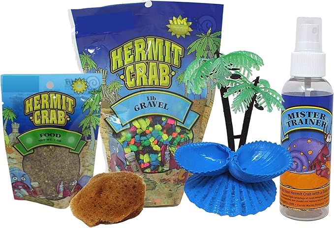 Needzo DIY Terrarium Kit, Medium Hermit Crab Starter Pack with Wire Cage, Palm Tree Water Holder, Sponge, Bag of Food, Gravel, and Misting Water Bottle, All in One Pet Supplies, 7 Inches