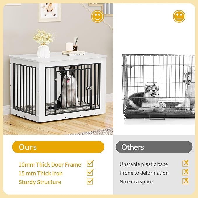 DWVO Dog Crate Furniture, 38 Inch Dog Kennel Indoor Furniture End Table for Dogs, Farmhouse Decorative Wooden Cage, Chew-Resistant, White
