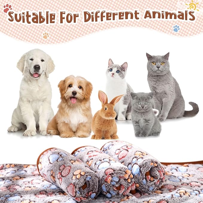 Tatuo 4 Pcs Dog Blanket for Pet Cat Blankets Indoor Puppy Teething Stuff Toys Paw Print Fleece Blanket Warm Sleep Mat for Guinea Pig Cage(Black,Midwest (24 x 47 Inch),Square)