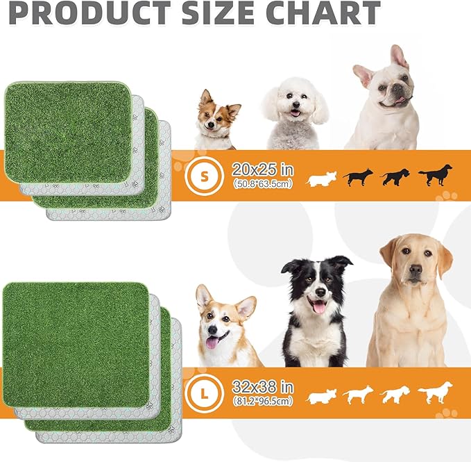 KOOLTAIL Dog Grass Pad with Washable Pee Pads for Puppy Potty Tray,2 Pack 32"*38" Soft Artificial Turf Multipurpose Reusable Grass Patch Pads for Dogs Litter Box, Leakproof for Doggie Training