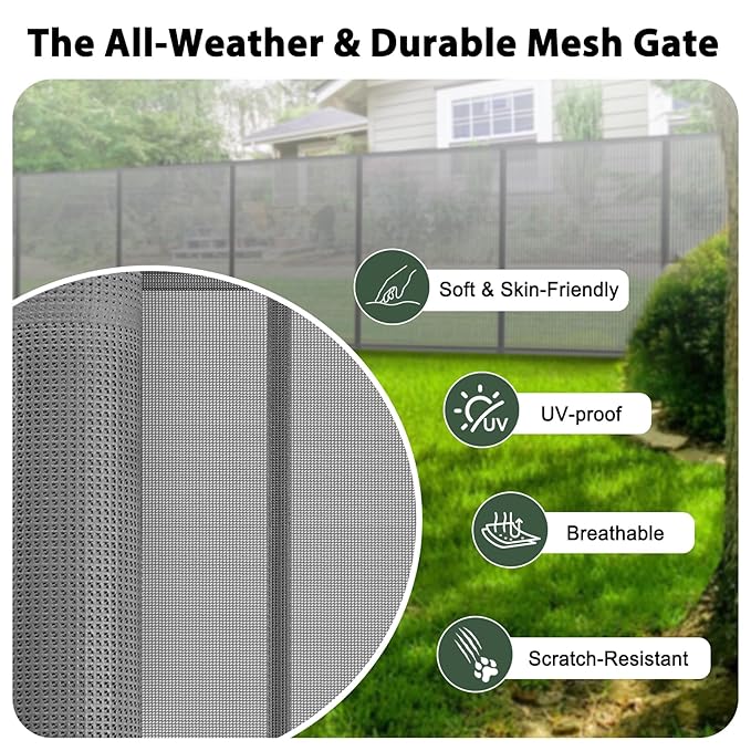 200" Extra Long Baby Gate Retractable Dog Gate, 16ft Retractable Baby Gate Extra Wide Garage Gate, 48" Tall Dog Gate Retractable Pet Gate for Wide Openings, Outdoor Retractable Driveway Gate, Gray