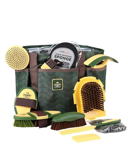 Horse Grooming Kit, 11-Piece Complete Grooming Supplies Set with Curry Comb, Brushes & Hoof Pick for Daily Care, Stable & Show Use Pasture Glow