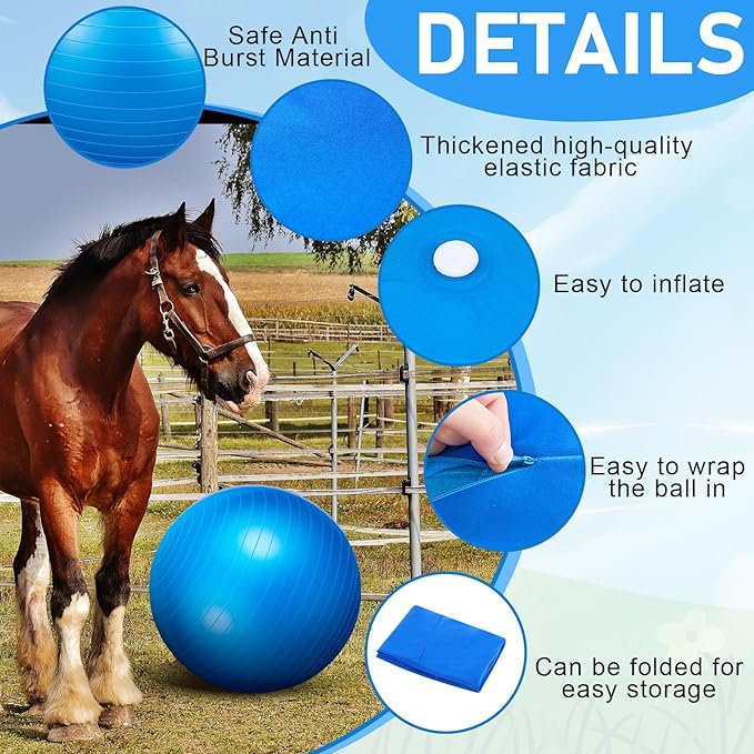48 Inch Giant Herding Ball with Cover Anti Burst Ball Please Watch VCR for How to Inflation Large Horse Toys for Horse Stable Entertainment Play, Pump Included (Blue)