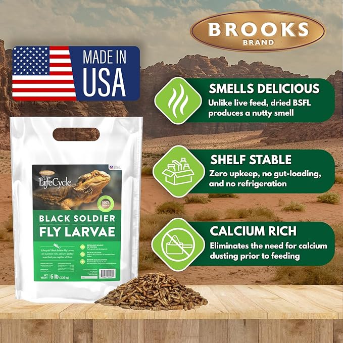 Black Soldier Fly Larvae, Bearded Dragon Food, Bugs for Reptiles, Worms for Geckos, Insect Protein, Baby Bearded Dragon Food, Made in USA, 5 lbs
