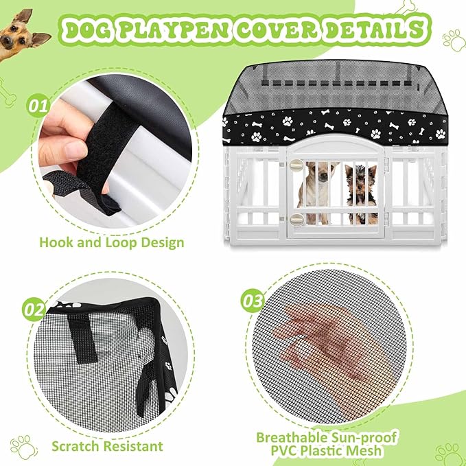 2 Pack Dog Playpens Cover and Bottom Mat Fits for 36 Inch 4 Panels Pet PlayPen, Dog Crate Cover Puppy Exercise Pad, Reusable Washable, Hoop and Loop Design, Playpen Not Included(Black)