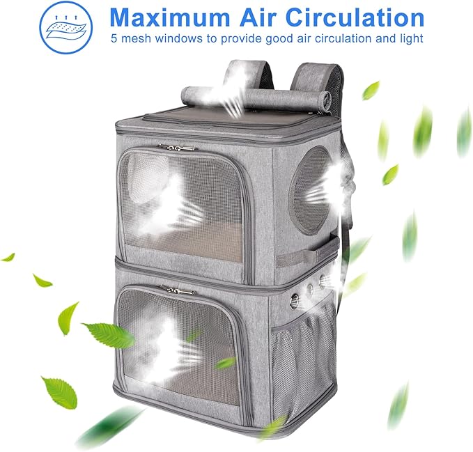 2-in-1 Extra Large Double Pet Carrier Backpack for Small Cats and Dogs, Portable Pet Travel Carrier, Super Ventilated Design, Ideal for Traveling/Hiking/Camping, XL