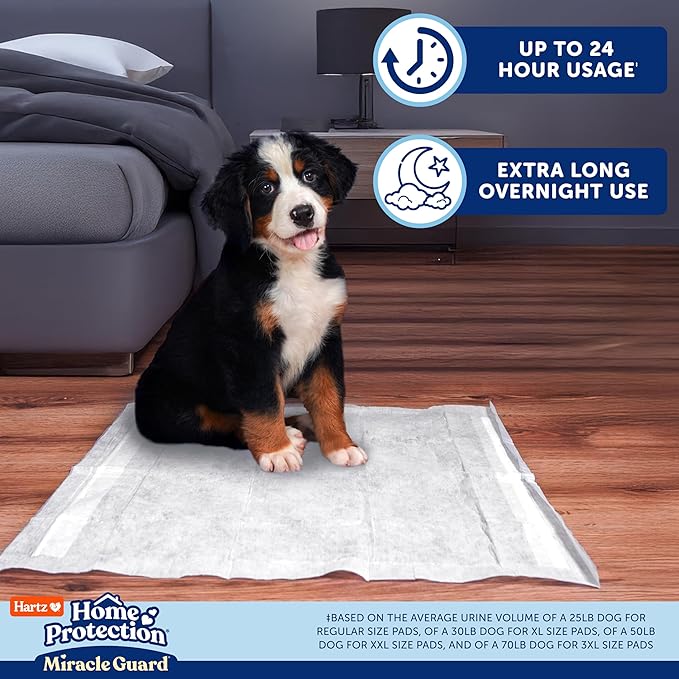 Hartz Miracle Guard Dog and Puppy Dog Pads Max Absorbency 24 Hour Use Odor Eliminating No Leaks, 2XL Size 20 Count