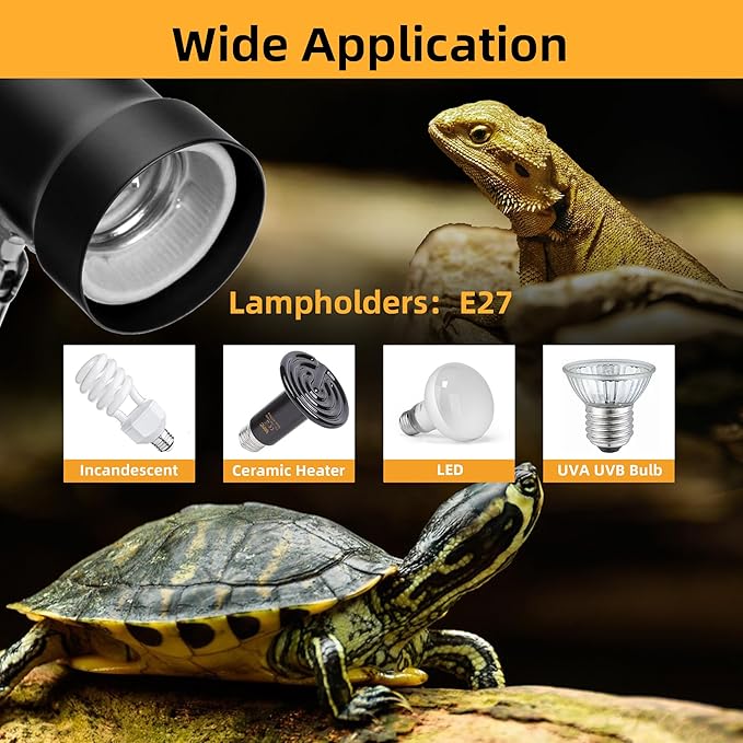 Reptile Heat Lamp with 360° Rotatable Clamp Basking Spot Light with 50W UVA UVB Heat Bulb Simulated Sunlight Heating Lamp for Turtles Lizards Snakes Amphibian Terrariums Tanks