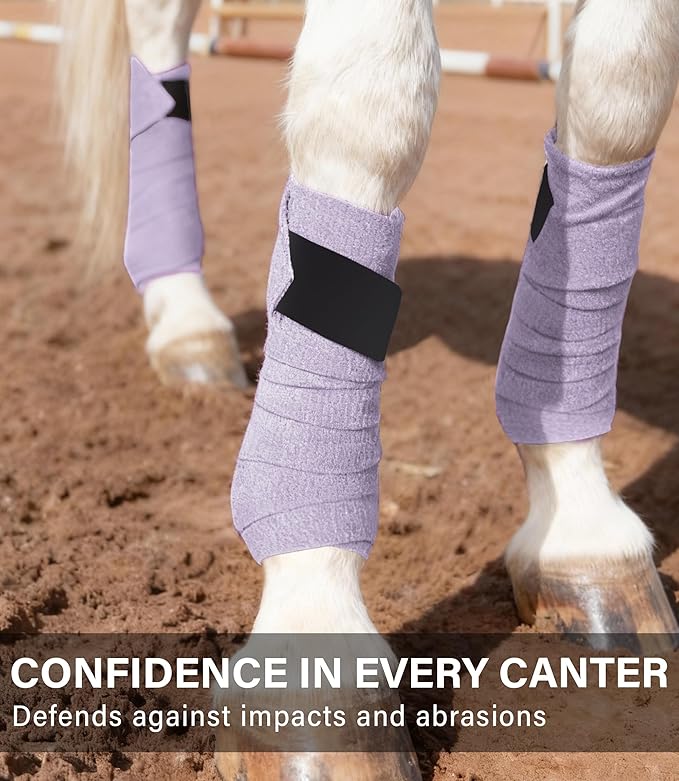 Fleece Horse Polo Leg Wraps Set of 4, 10' Horse Leg Bandages Stable Supplies Equestrian Boots Pastel Lavendar
