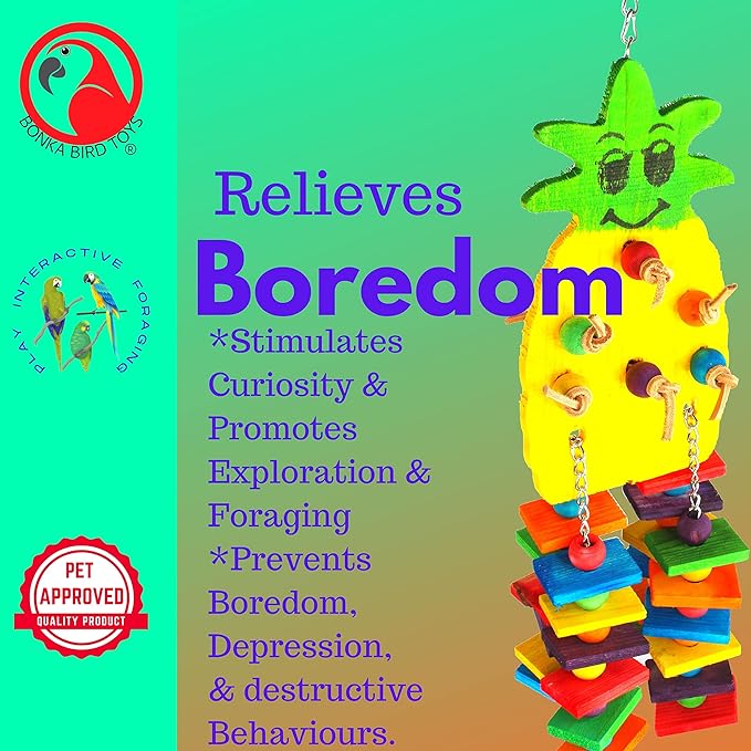 Bonka Bird Toys 1733 Medium Pineapple Toys Colorful Chew Wood Hanging Pulling Parrot Parrotlet Cockatoo African Grey Macaw