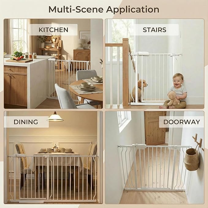 Extra Wide Baby Gates 57.5-62 Inch, Large Metal Safety Gate for Stairs, Doorways - No Drilling, Pressure Mounted Pet Gates for Kids & Dogs