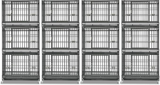 Homey Pet 4 Pack Three Tiers 37 Inch Dog Crate, Escape Proof Dog Cage Kennel Indoor with Top Access and Lockable Wheels, Removable Tray, Heavy Duty Dog Crates for Medium/Small Dogs