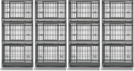 Homey Pet 4 Pack Three Tiers 37 Inch Dog Crate, Escape Proof Dog Cage Kennel Indoor with Top Access and Lockable Wheels, Removable Tray, Heavy Duty Dog Crates for Medium/Small Dogs