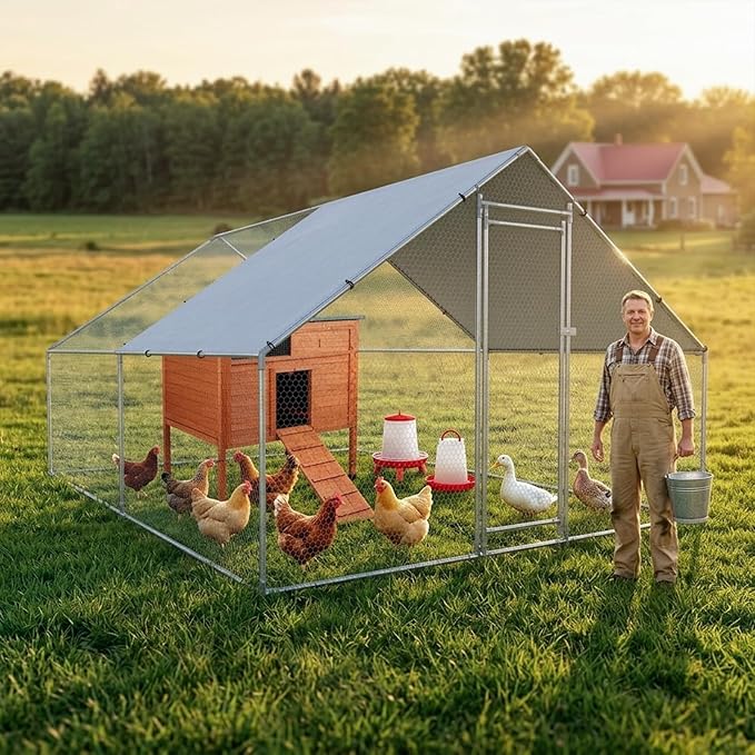FunXplore Outdoor Chicken Coop Weatherproof Wooden Hen House Small Animal Pet Hutch with Asphalt Roof Elevated Legs Removable PVC Layer Above Nest Box Pull-Out Tray