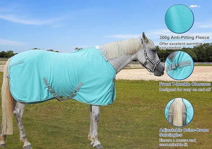 Horse Fleece Cooler, Blanket Liner - 300g Anti-Pilling Fleece, Moisture-Wicking, Cooling & Drying for Post-Workout, Bath & Travel, Prevent Overheating & Chilling Mintgreen 66