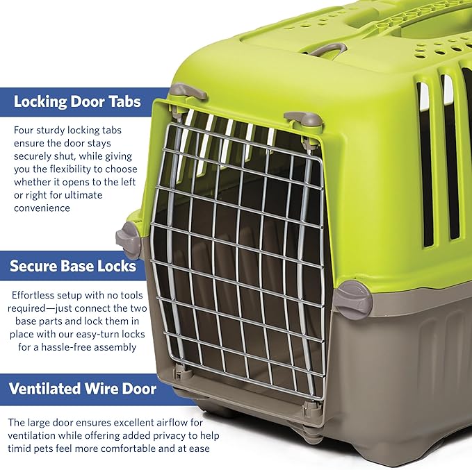 MidWest Homes for Pets Spree Travel Carrier – Hard-Sided Dog & Cat Carrier, Small Pet Travel Crate with Handle, Ventilated Design, Easy Assembly, 24-Inch, Green