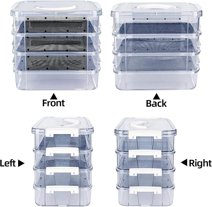 Mealworm Breeding Kit - 4 Layer High Capacity Mealworm Breeding Container, to Breed Live Mealworms, Reptiles, Lizards, Frogs,Tortoises, Includes Tweezers & Cleaning kit (10.6x7.1x10 in)