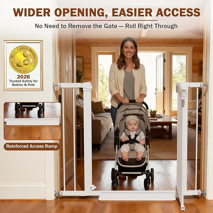 Mumeasy 36" High Extra Tall Dog Gate, 29.6"-40.5" Wide Pressure Mounted Tall Baby Gate for Dog, Auto Close Pet Gate with Door for Stairs,Doorways,House,White