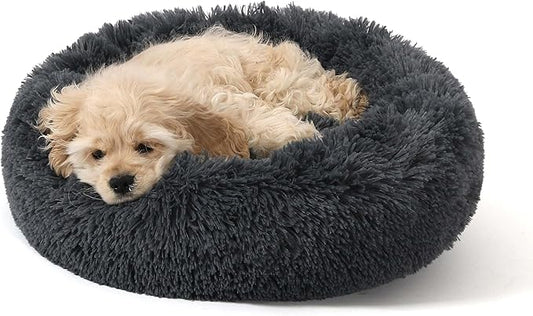 NOYAL Calming Donut Dog Bed for Small to Medium Dogs & Cats - Plush Faux Fur Anti-Anxiety Pet Bed with Machine Washable Cover & Non-Slip Base