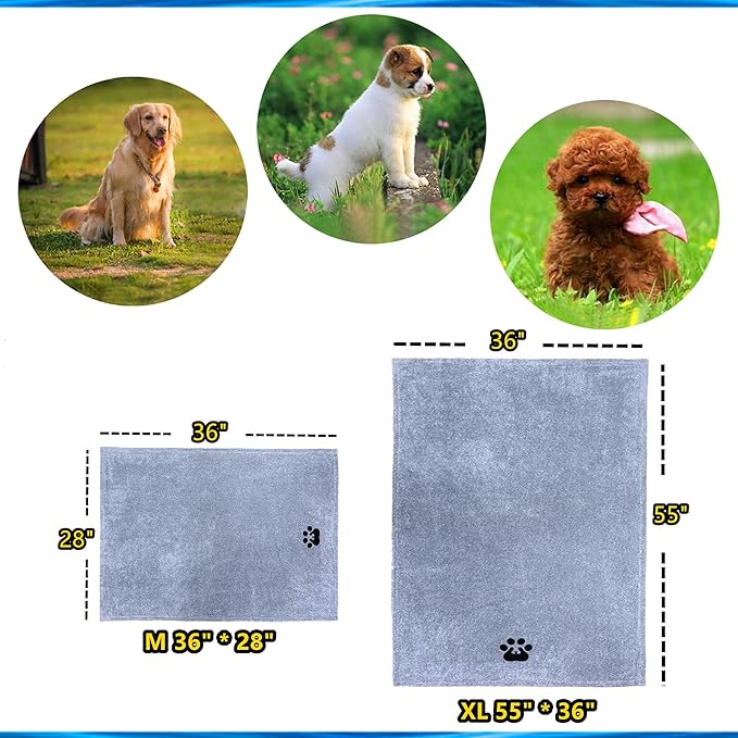 Dogvingpk Dog Towel - Pack of 2 - Super Absorbent Soft Microfiber Pet Bath Grooming Towels for Drying Dogs and Other Pets (M-36" * 28", Grey and Brown)