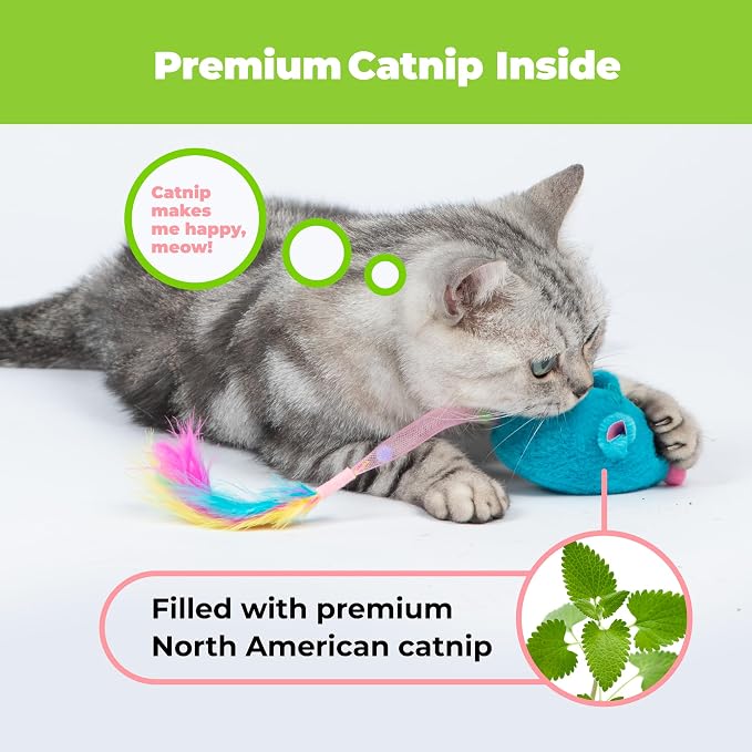 Catify Interactive Cat Toy - Squeaking Mice Set, Blue & Fuchsia - Image 3