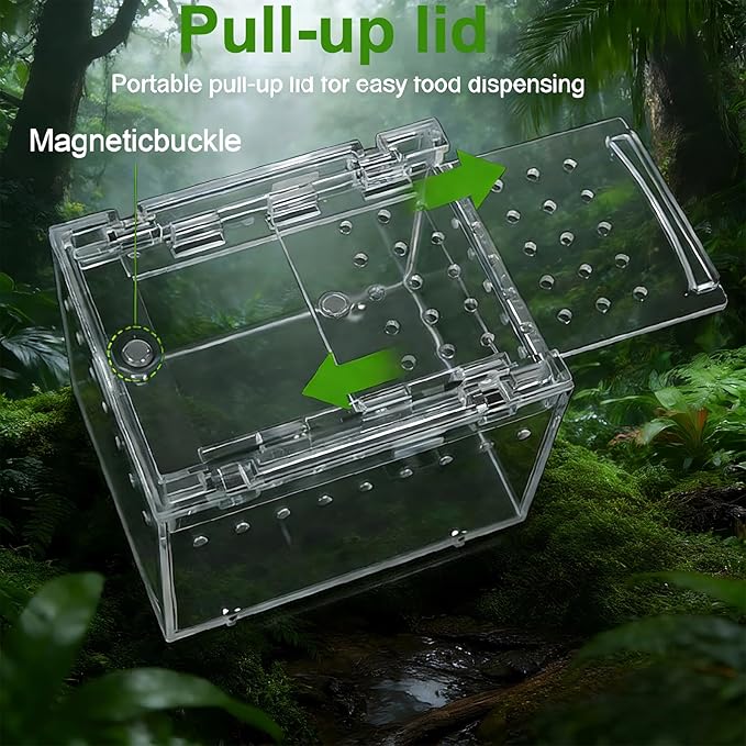 Mini Transparent PC Terrarium, Small Reptile Enclosure with Ventilation & Magnetic Closure for Jumping Spider, Tarantula, Hermit Crab and Other Small Pets