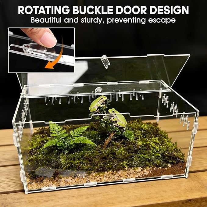 Acrylic Reptile Terrarium, Tarantula Enclosure with Magnetic Door, Easy-Clean Reptile Tank for Spider, Insect, Gecko, Mantis, Frog, Snail, Isopods(Tweezer and Bowl Included)