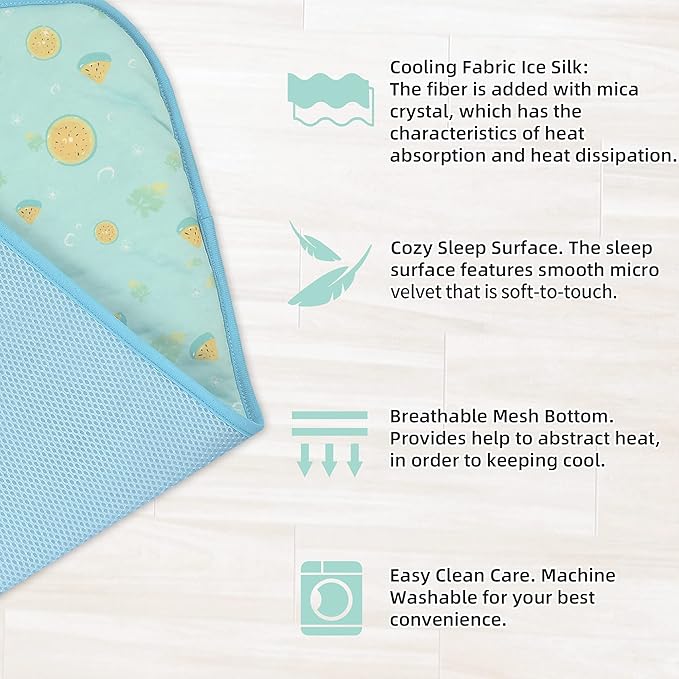 NWK Pack of 4 Pet Cooling Mat -Q-Max>0.345 Ice Silk Cooling Mat for Dogs & Cats Portable & Washable Pet Cooling Blanket, Car Seats, Beds for Summer (4pcs, Green Fruit, 20'' X 16'' X 0.3'')