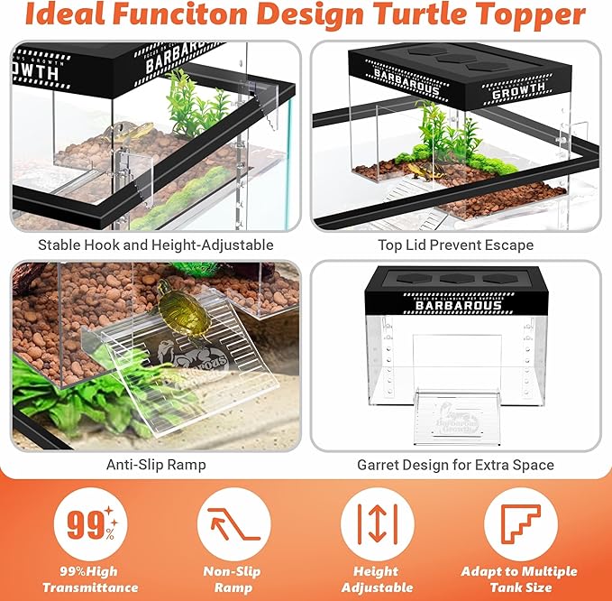 GOZILLA Adjustable Turtle Basking Platform with Basking Lamp, 9.8x6.3x6.3''Acrylic Turtle Topper & Dock, Hanging Platform Enclosure Warm Room for Small Turtles, Reptiles.(Medium)
