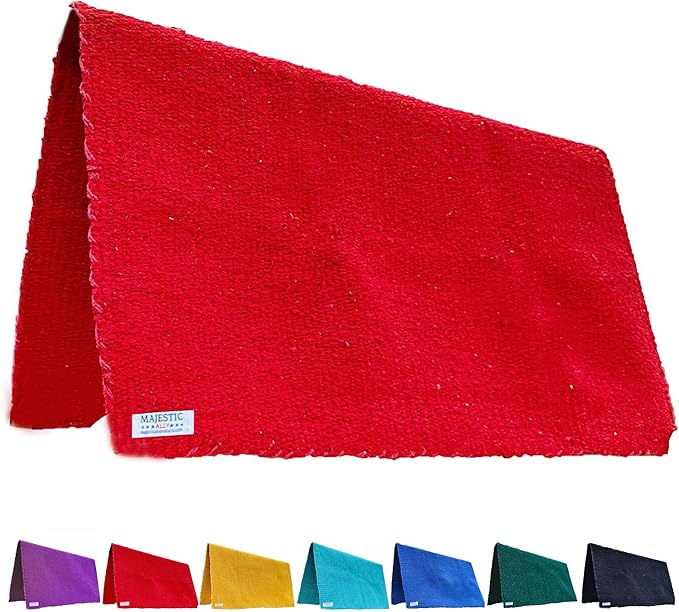 Majestic Ally Solid Color 34"x 36" Traditional Acrylic Saddle Blanket with Hemline Edges-3.7 lbs (Red)