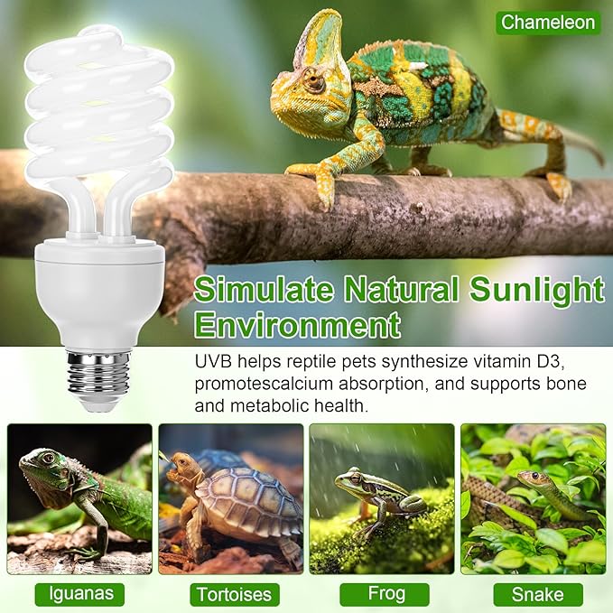 Reginary 4 Pcs UVB Reptile Light 5.0 26W Tropical and Sub-Tropical UVA UVB Bulb Compact Fluorescent Lamp Tropical Terrarium Lamp for Chameleons, Lizards, Tortoises, Snakes, Iguanas & Turtles
