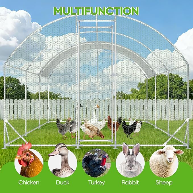 Assark Large Metal Chicken Coop,10x20 FT Walk in Chicken Runs with Cover for 30 Chickens,Hen House Enclosure with Security Lock, Outdoor Duck Rabbit Cage Poultry Pens for Backyard,Farm,Yard